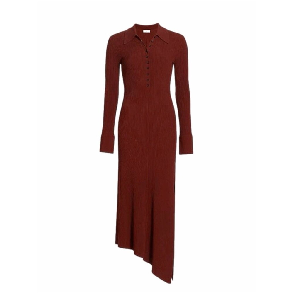 A.L.C. Lance Knit Midi Dress Sumac Red Viscose Knit Shirt Dress Size M